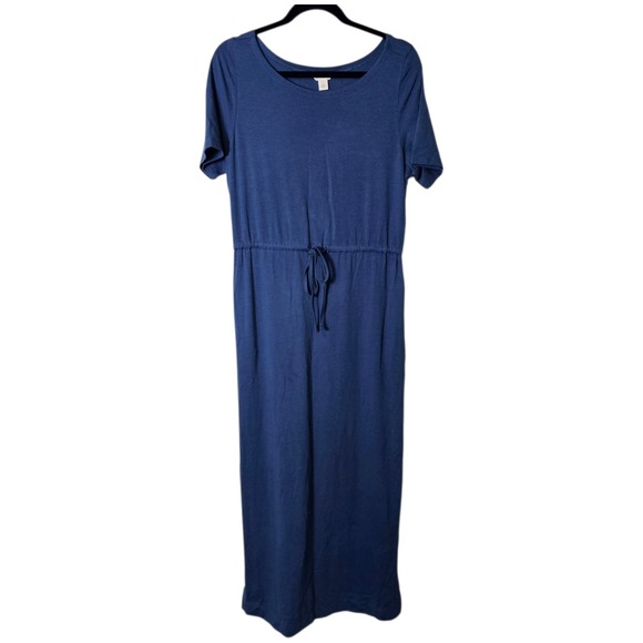 NWT Caslon S Blue Jersey Knit Maxi Dress Short Sleeve Stretch Minimal Swim Cover - Picture 1 of 9